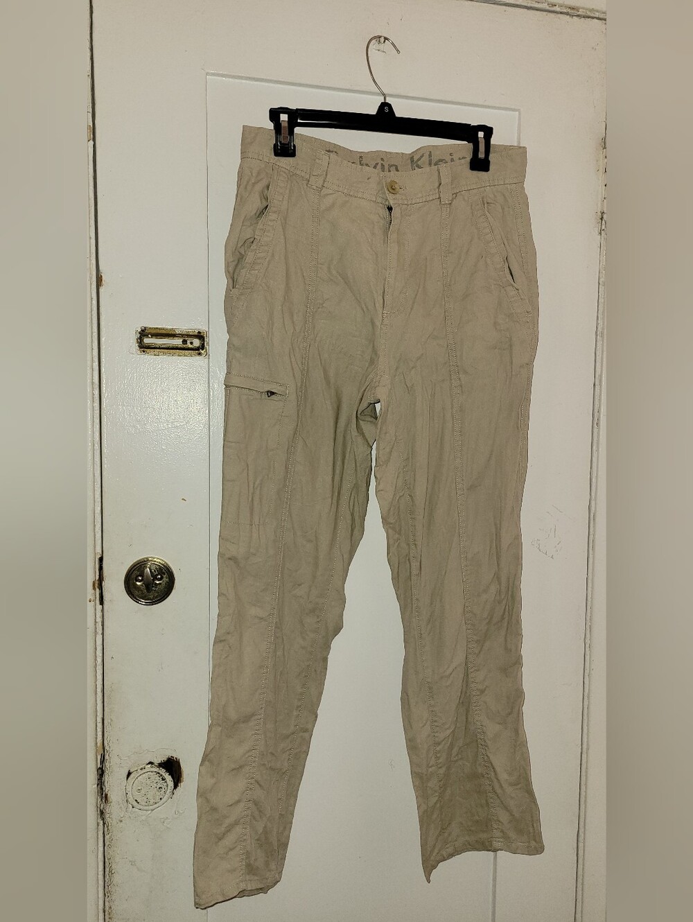 Calvin Klein Men's Khaki Cargo Pants with Side Pocket